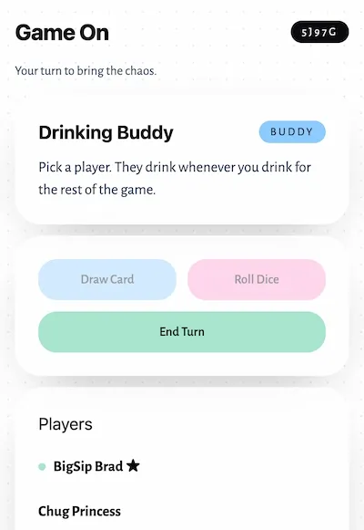 Drinking Buddy card in Shitfaced Showdown — pick a player who drinks whenever you drink